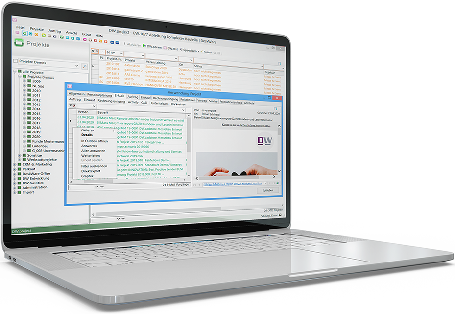 E-Mails & Projekten - über automatische Zuordnung einfach und schnell zu finden