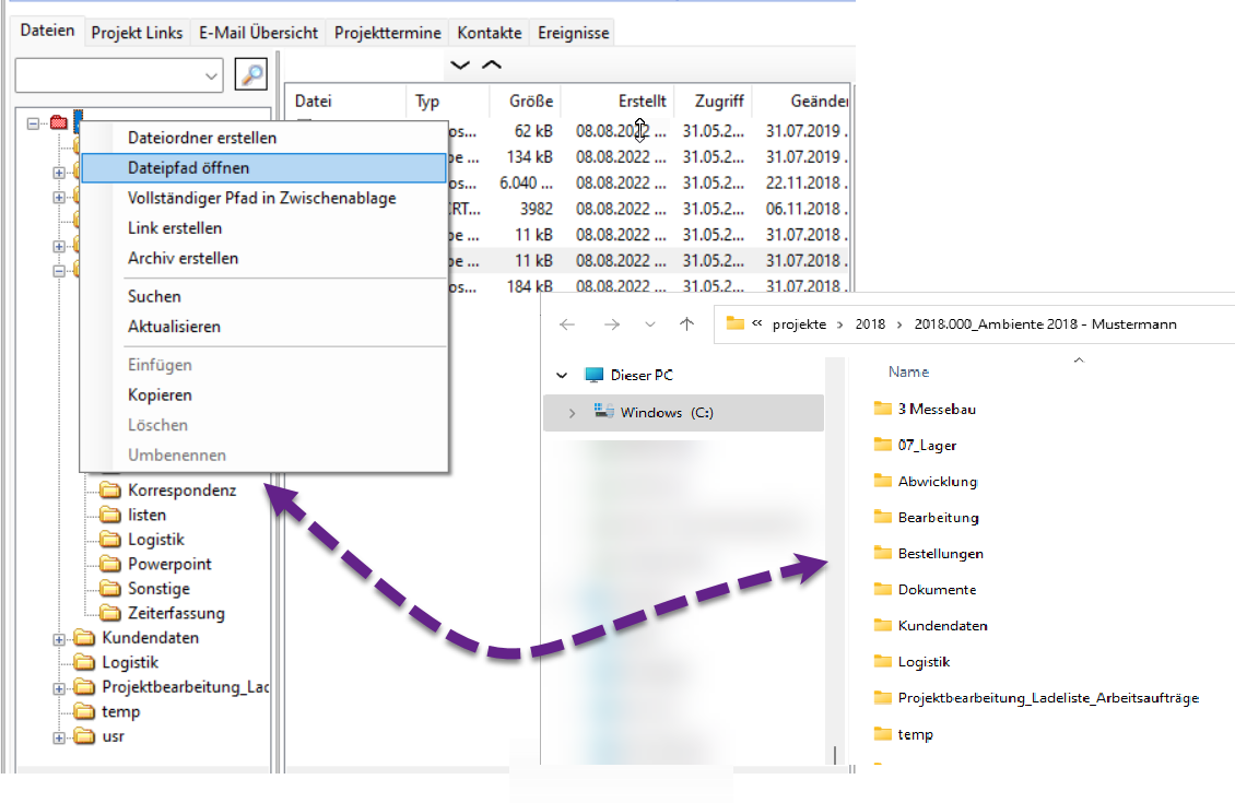 Integration Projektarchiv aus dem Explorer